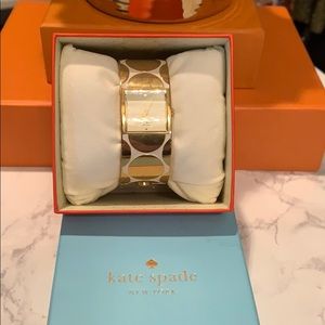 Kate Spade gold and white polka dot bracelet watch